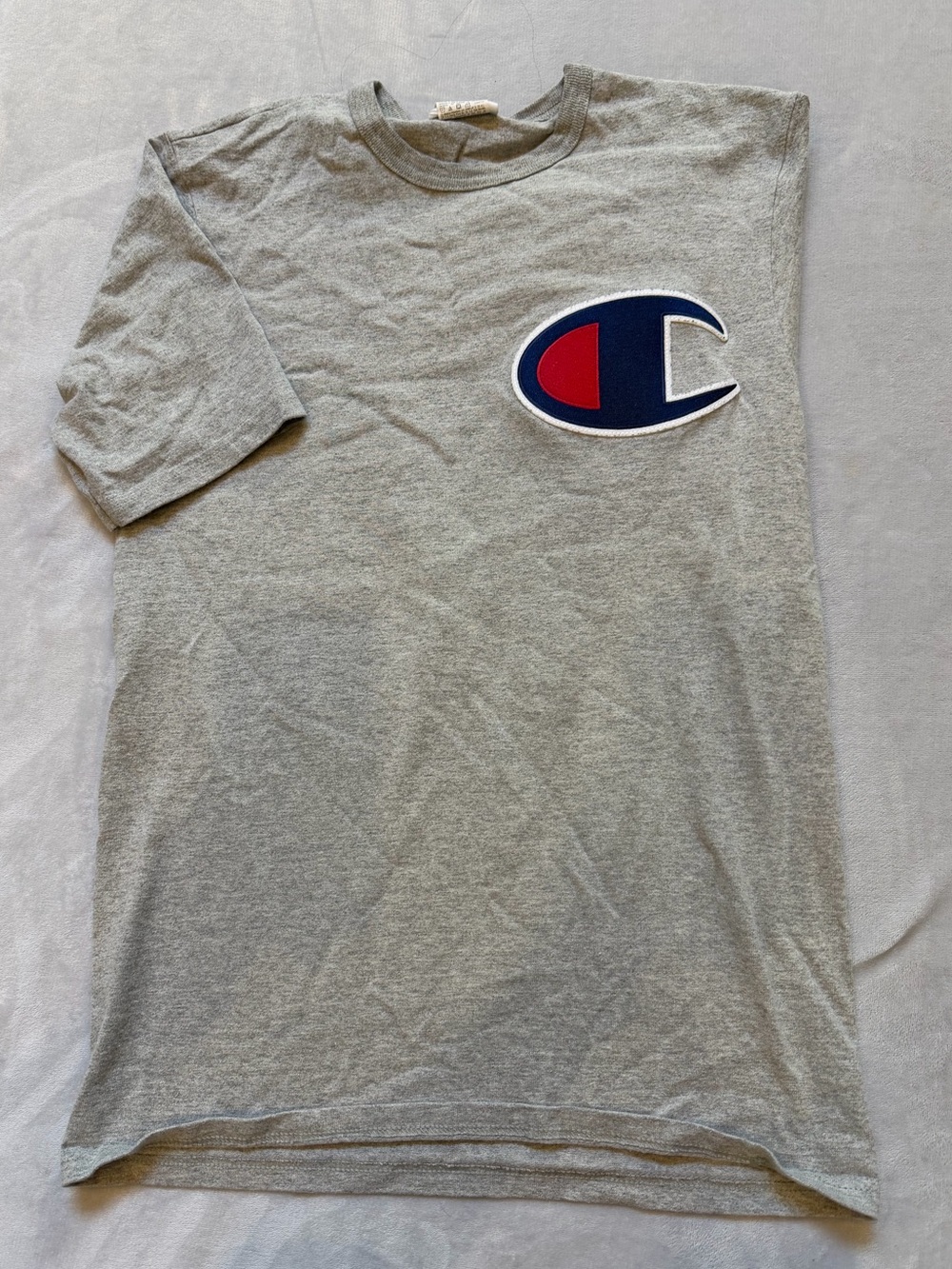 Champion Gray Short Sleeve Tee T-shirt Top Large Chest Emblem